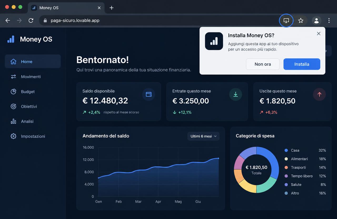 Barra dell'indirizzo di Chrome sul computer con il pulsante di installazione